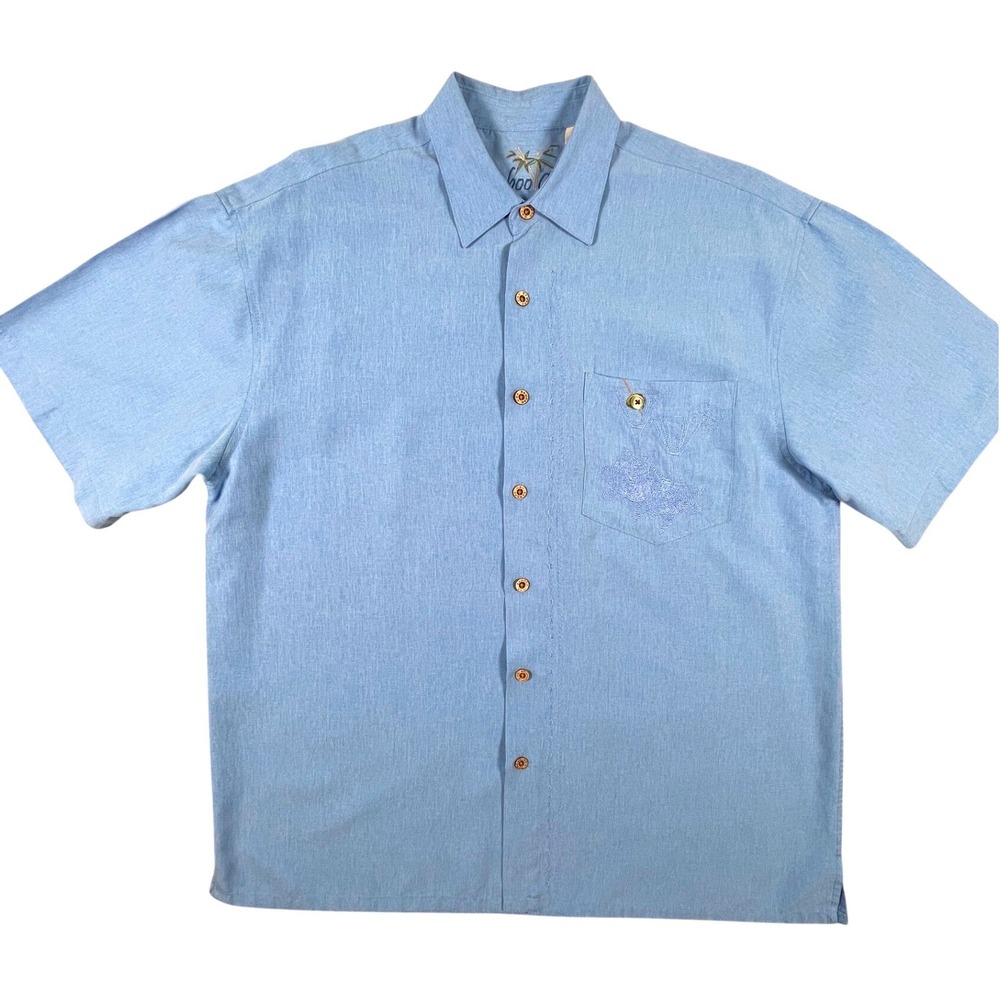 Bamboo Cay Shirt Mens M Blue Martini Hibiscus Short Sleeve Button Down Guayabera